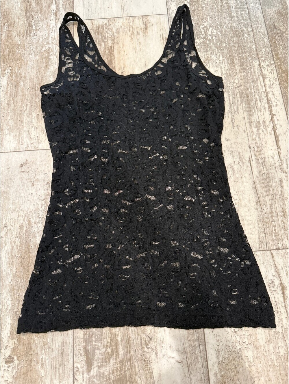 Black Floral Lace Long Tank Top Sheer Romantic Layering